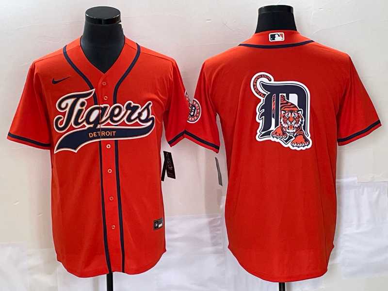 Men%27s Detroit Tigers Orange Team Big Logo Cool Base Stitched Baseball Jersey
